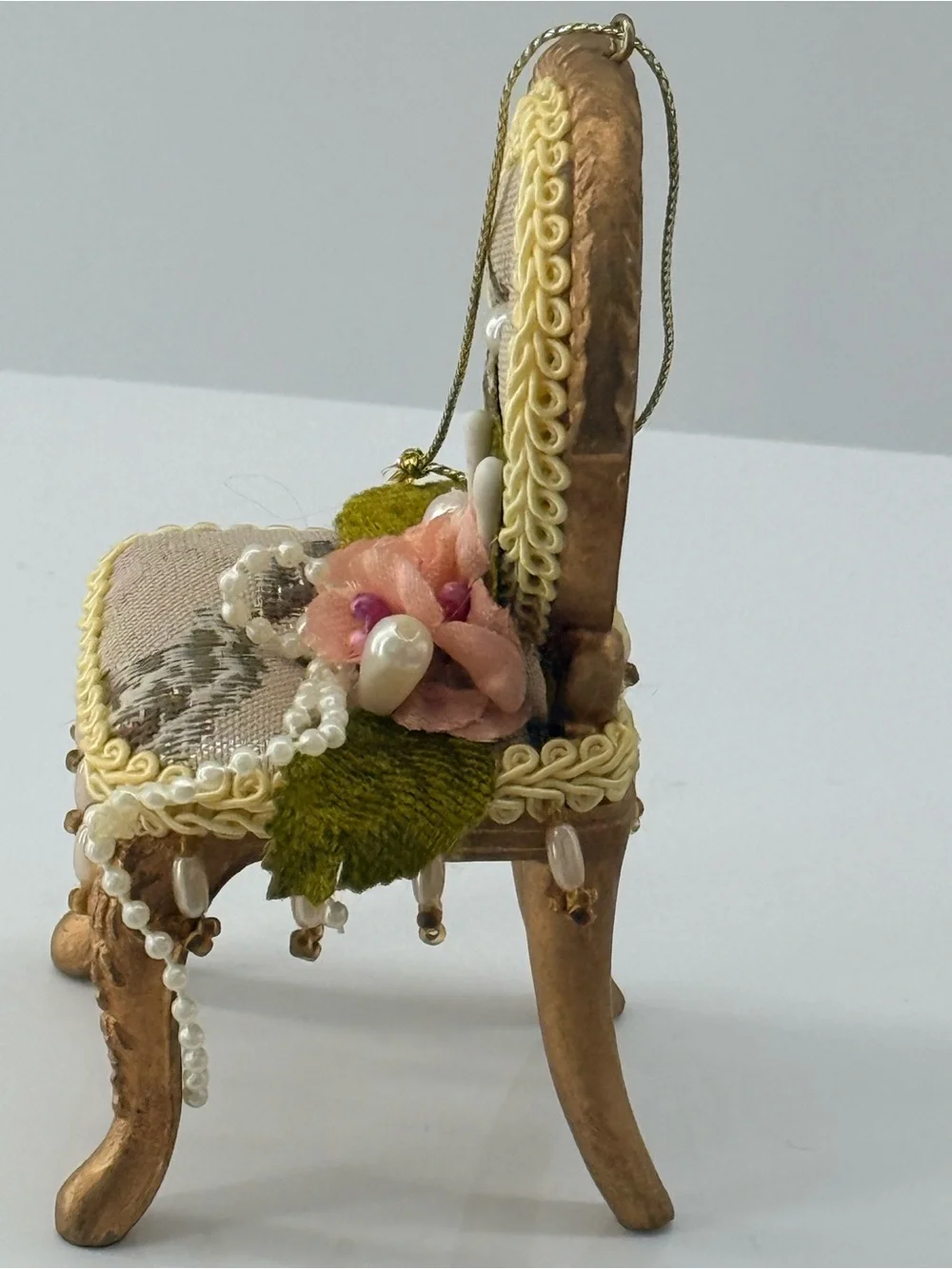Ornate Gold and Peach Miniature Decorative Chair Accent